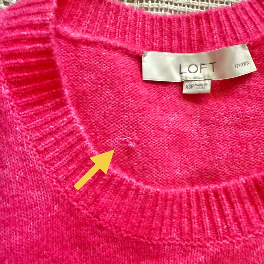 Loft Hot Pink Knit Sweater with Puff Sleeves XS Petite - Picture 10 of 13